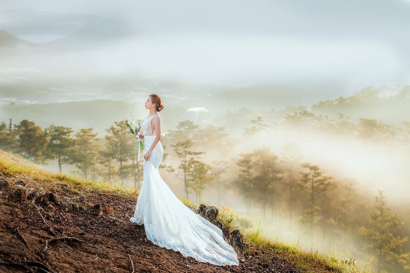 Bride in a beautiful garden wedding dress